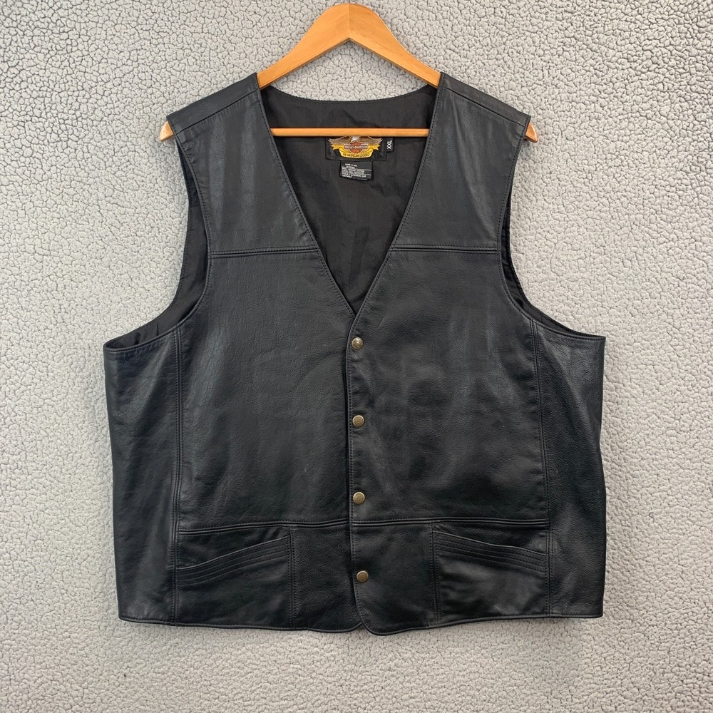Vintage Harley Davidson Leather Vest Mens XXL Motorcycle Biker Snap USA Made 90s